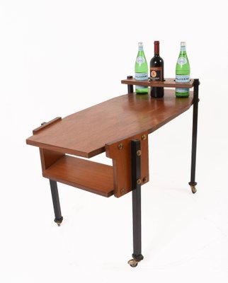 Mid-Century Serving Cart with Teak and Enameled Metal Bottle Holder-JDR-1125570