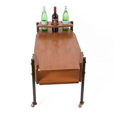 Mid-Century Serving Cart with Teak and Enameled Metal Bottle Holder-JDR-1125570