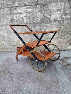 Mid-Century Serving Trolley in Teak and Brass, Italy, 1950s-PUG-1358186