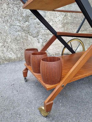 Mid-Century Serving Trolley in Teak and Brass, Italy, 1950s-PUG-1358186