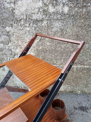 Mid-Century Serving Trolley in Teak and Brass, Italy, 1950s-PUG-1358186