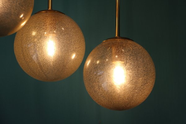 Mid-Century Short 6-Light Chandelier in Brass and Golden Murano Glass Globes, 1980s-YF-653175