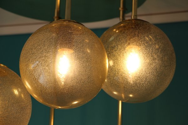 Mid-Century Short 6-Light Chandelier in Brass and Golden Murano Glass Globes, 1980s-YF-653175