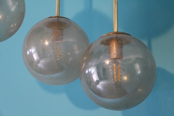 Mid-Century Short 6-Light Chandelier in Brass and Golden Murano Glass Globes, 1980s-YF-653175