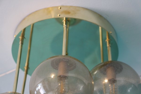 Mid-Century Short 6-Light Chandelier in Brass and Golden Murano Glass Globes, 1980s-YF-653175