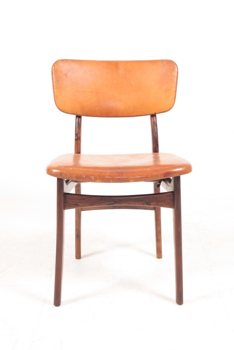 Mid-Century Side Chair in Rosewood and Patinated Leather by Gustav Bertelsen