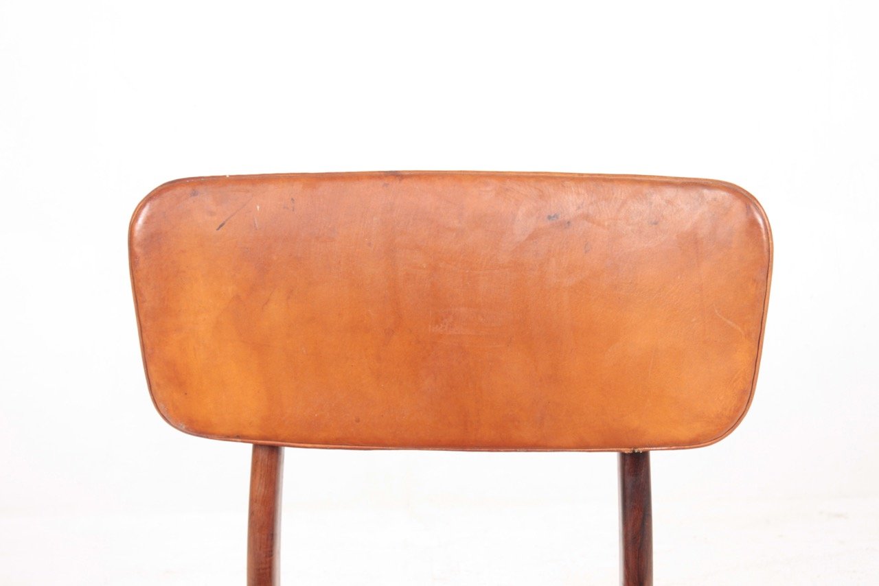 Mid-Century Side Chair in Rosewood and Patinated Leather by Gustav Bertelsen