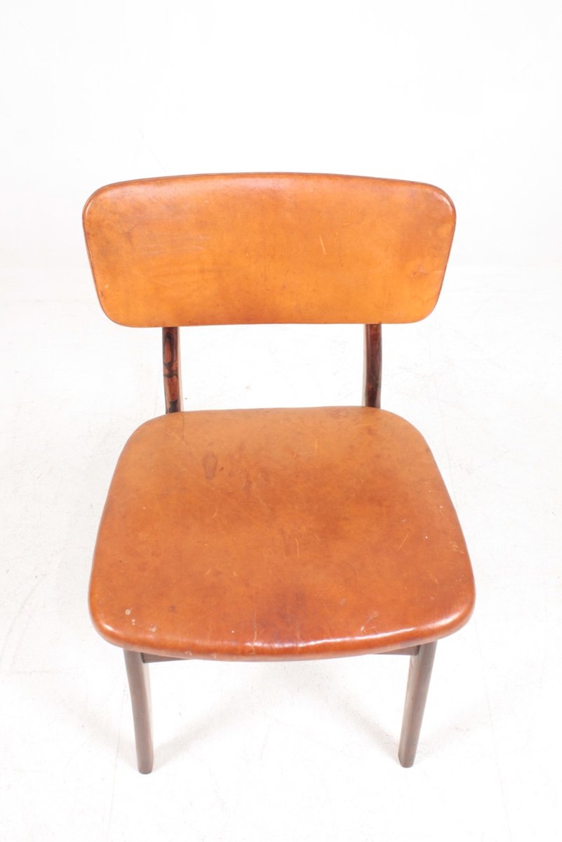 Mid-Century Side Chair in Rosewood and Patinated Leather by Gustav Bertelsen