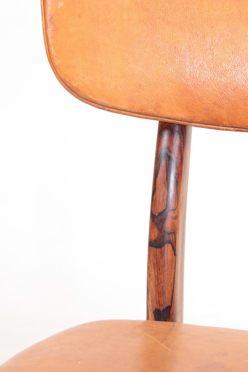 Mid-Century Side Chair in Rosewood and Patinated Leather by Gustav Bertelsen