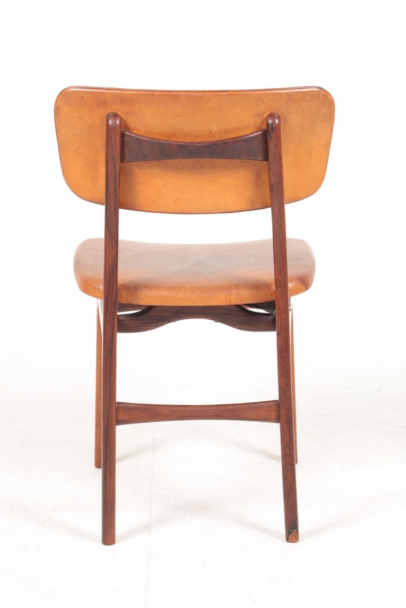 Mid-Century Side Chair in Rosewood and Patinated Leather by Gustav Bertelsen