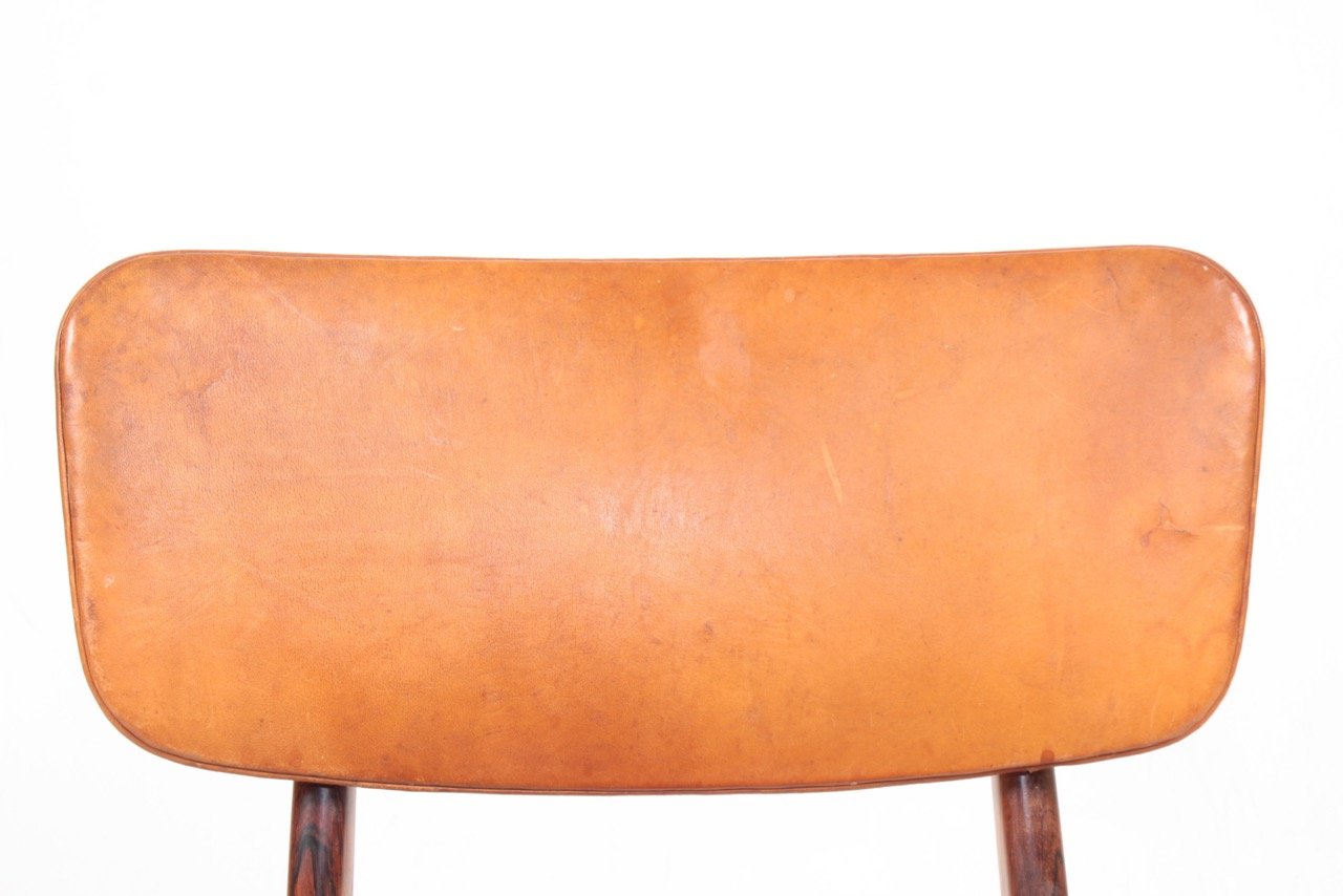 Mid-Century Side Chair in Rosewood and Patinated Leather by Gustav Bertelsen