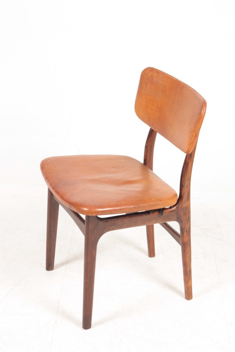 Mid-Century Side Chair in Rosewood and Patinated Leather by Gustav Bertelsen