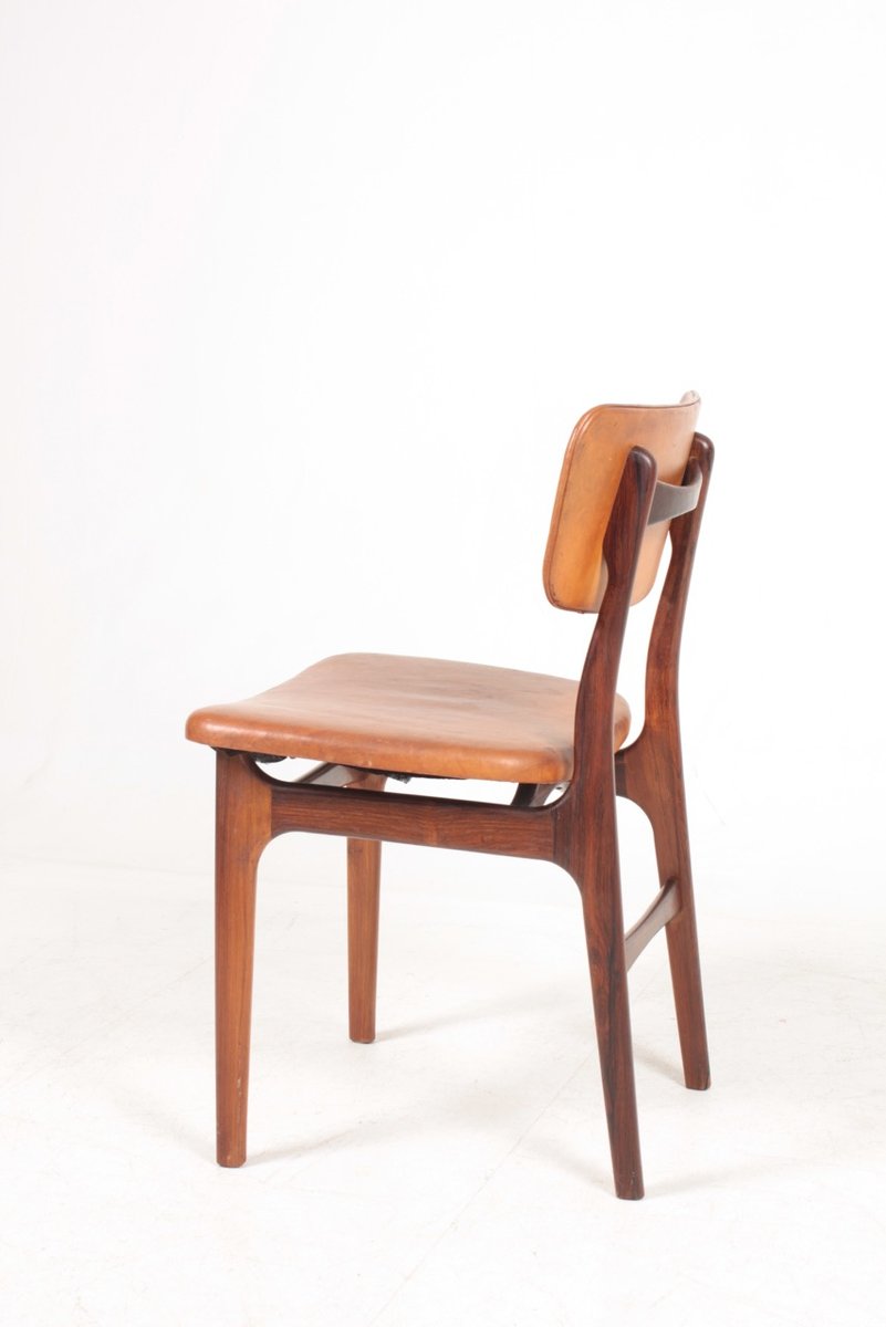 Mid-Century Side Chair in Rosewood and Patinated Leather by Gustav Bertelsen