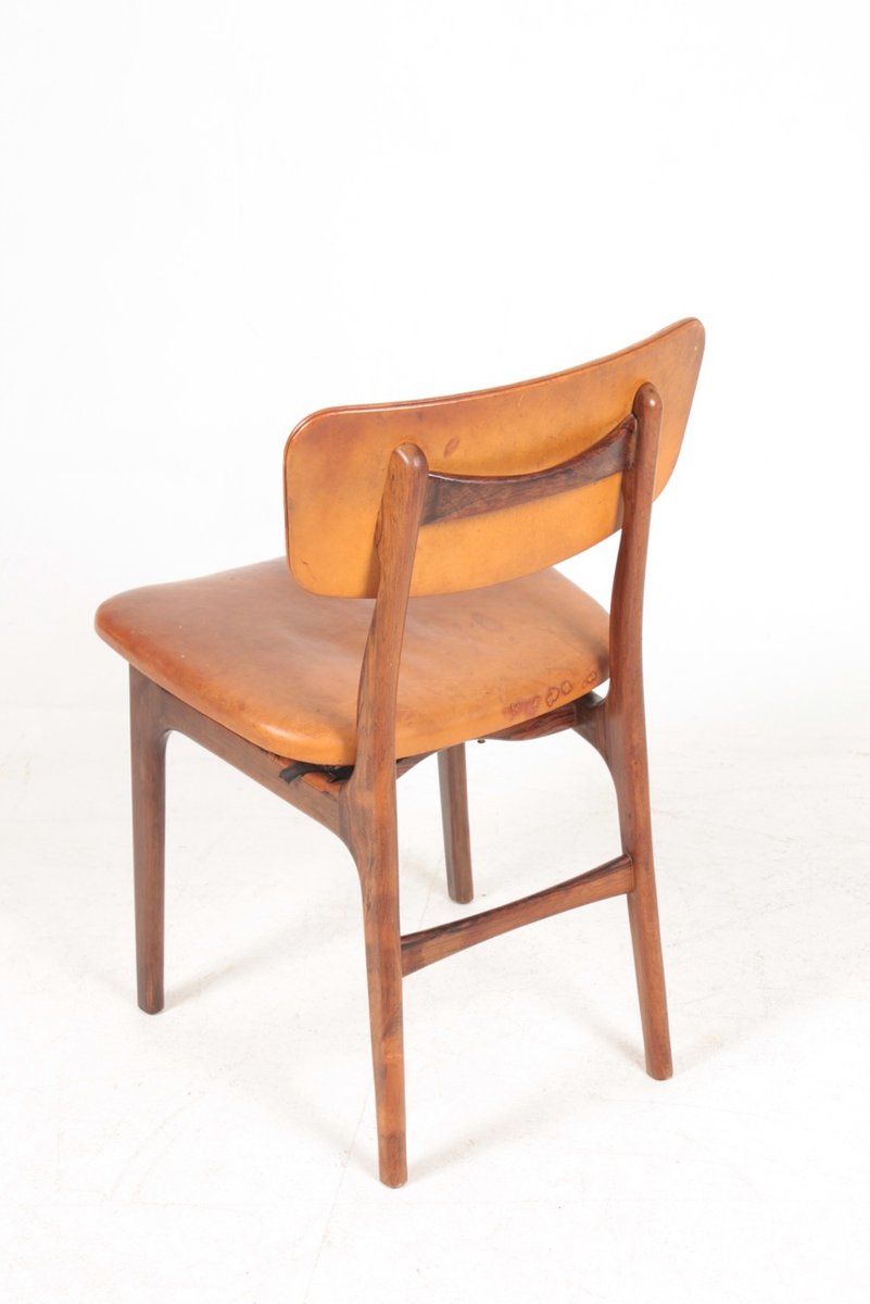 Mid-Century Side Chair in Rosewood and Patinated Leather by Gustav Bertelsen