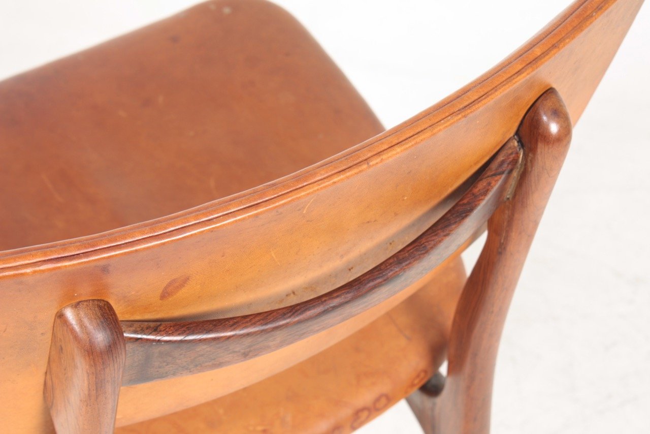 Mid-Century Side Chair in Rosewood and Patinated Leather by Gustav Bertelsen