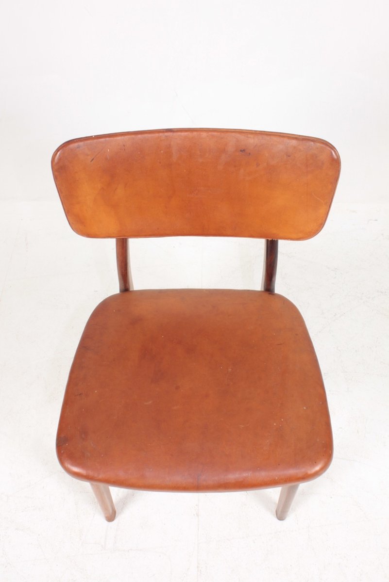 Mid-Century Side Chair in Rosewood and Patinated Leather by Gustav Bertelsen