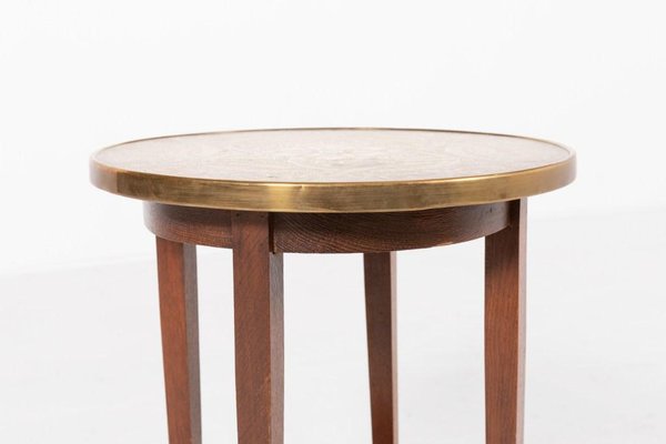 Mid-Century Side Table with Brass Top, 1960s-KMC-1808251