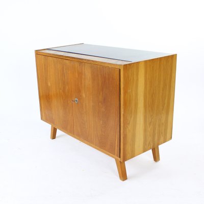 Mid-Century Sideboard in Oak & Black Glass, Czechoslovakia, 1960s-UL-1259014