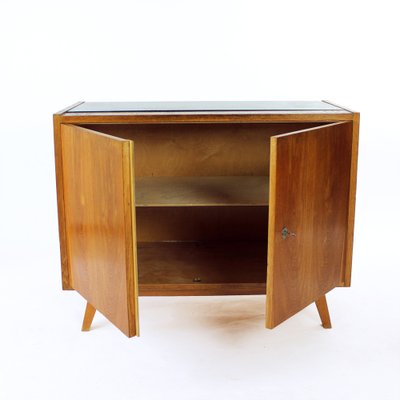 Mid-Century Sideboard in Oak & Black Glass, Czechoslovakia, 1960s-UL-1259014