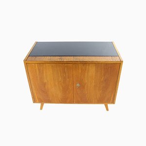 Mid-Century Sideboard in Oak & Black Glass, Czechoslovakia, 1960s-UL-1259014