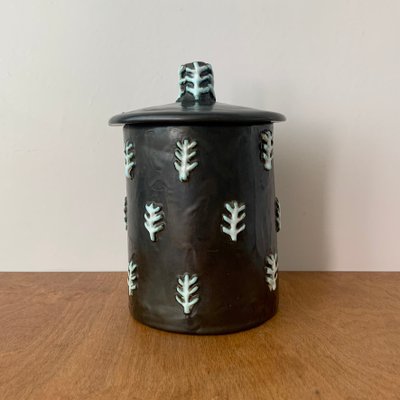 Mid-Century Signed Black Ceramic Box, 1960s-EW-2028292