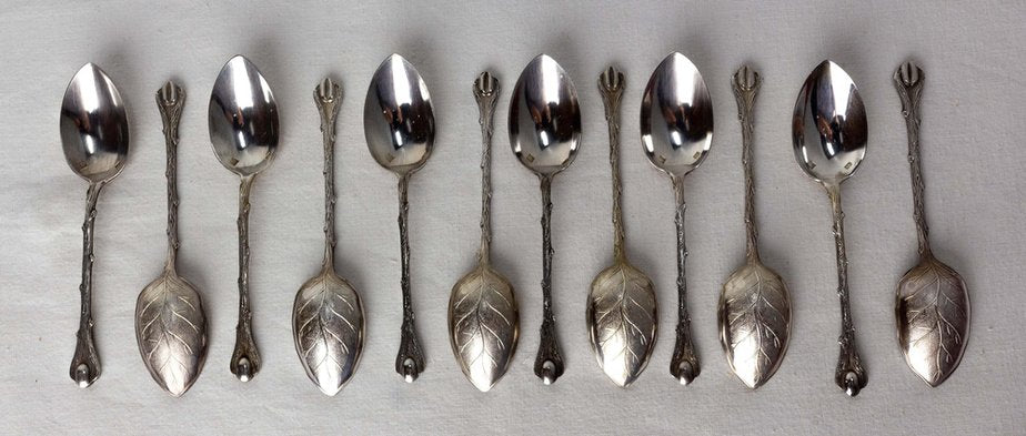 Mid-Century Silver Metal Coffee Spoons Tree-Leaf-Shaped, France, 1960s-RIU-1403206