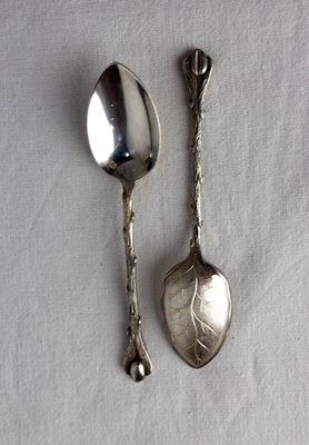 Mid-Century Silver Metal Coffee Spoons Tree-Leaf-Shaped, France, 1960s-RIU-1403206