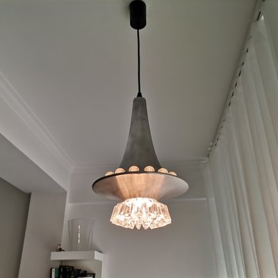 Mid-Century Silver Metal Crystal Glass Pendant Lamp, 1960s-SCS-1176750