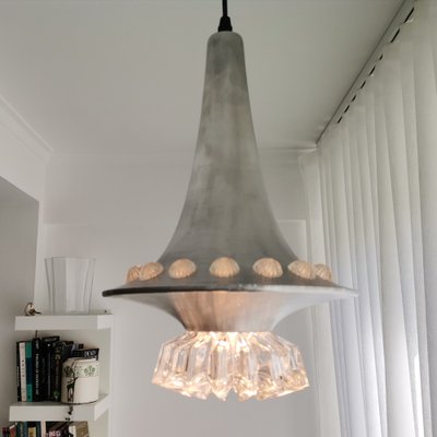 Mid-Century Silver Metal Crystal Glass Pendant Lamp, 1960s-SCS-1176750