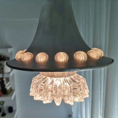 Mid-Century Silver Metal Crystal Glass Pendant Lamp, 1960s-SCS-1176750