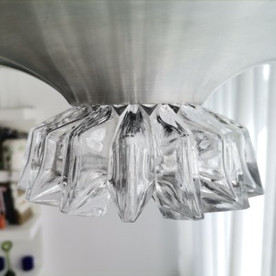 Mid-Century Silver Metal Crystal Glass Pendant Lamp, 1960s-SCS-1176750