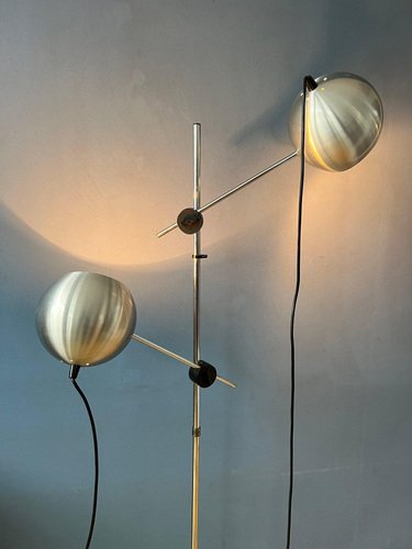 Mid-Century Silver Swing Arm Eyeball Floor Lamp