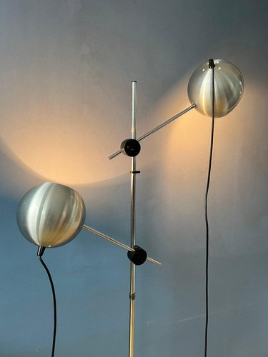 Mid-Century Silver Swing Arm Eyeball Floor Lamp