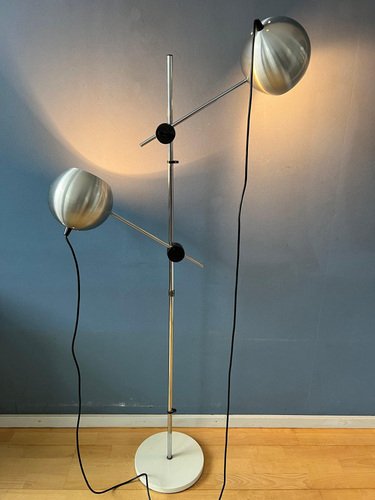 Mid-Century Silver Swing Arm Eyeball Floor Lamp