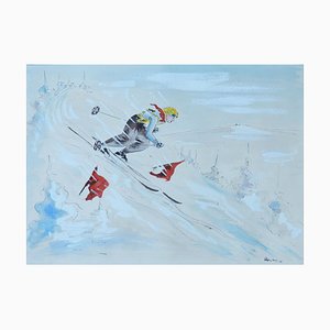 Mid-Century Skier Watercolor, 1952-ARU-1004851