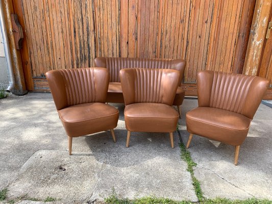 Mid-Century Sky Brown Cocktail Chairs and Sofa, 1950s, Set of 4-OXJ-1285568