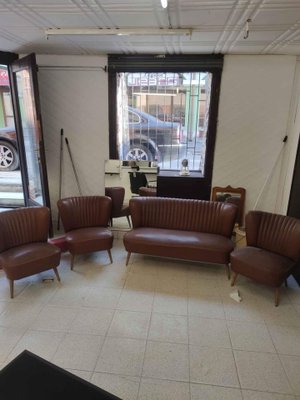 Mid-Century Sky Brown Cocktail Chairs and Sofa, 1950s, Set of 4-OXJ-1285568