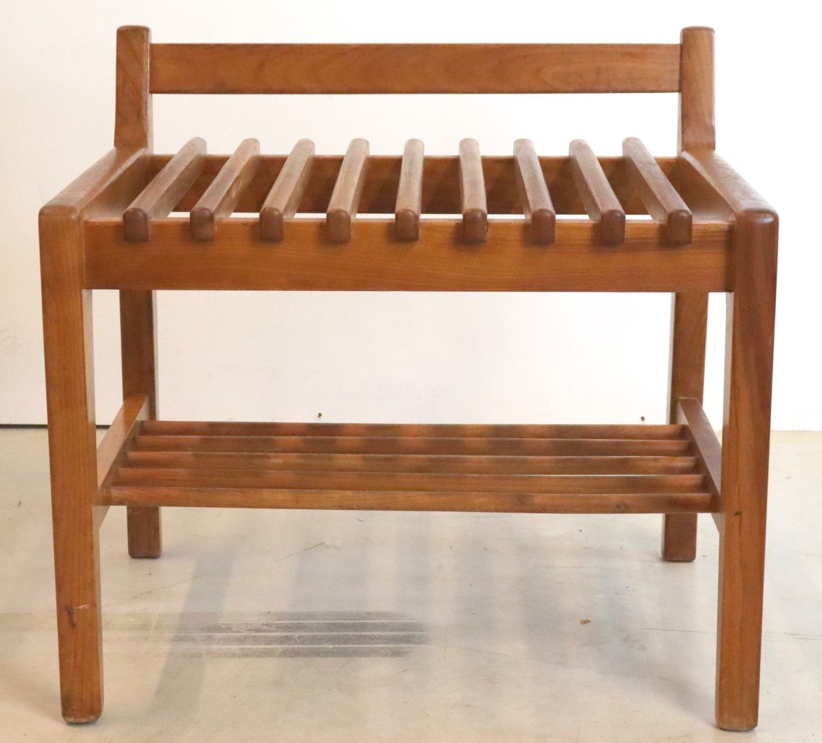 Mid-Century Slatted Wood Hallway Bench