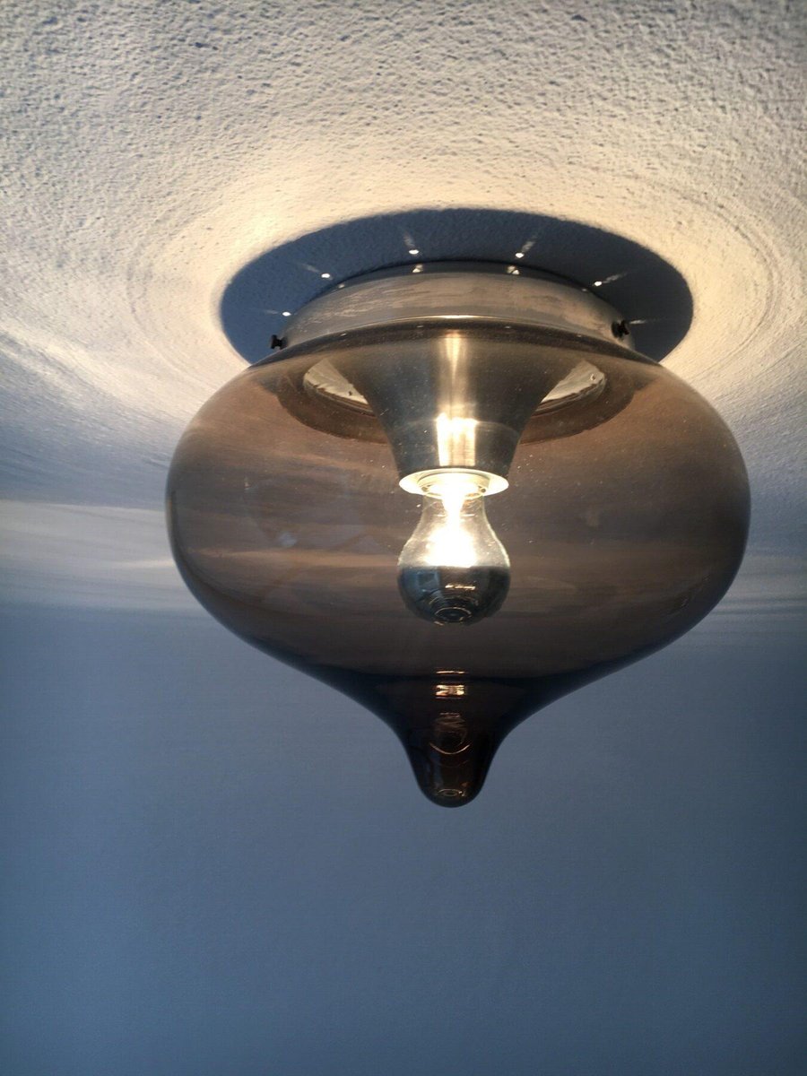 Mid-Century Smoked Glass Ceiling Lamp from Dijkstra, 1970s