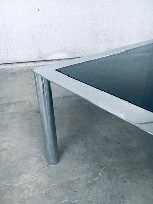 Mid-Century Smoked Glass & Chromed Steel Square Dining Table attributed to Sergio Mazza for Cinova, Italy, 1970s-RQV-1772768