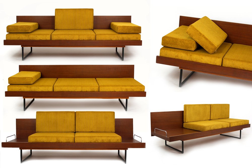 Mid-Century Sofa Daybed with Coffee Table from Interier Praha, 1960s, Set of 2