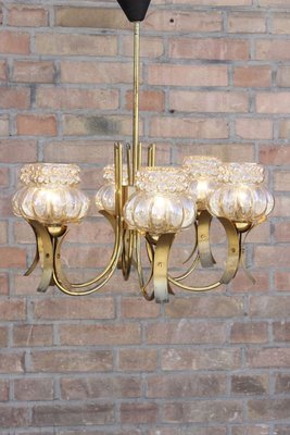 Mid-Century Solid Brass & Iridescent Molded Glass 6-Light Chandelier by Helena Tynell, 1960s-XIJ-894475