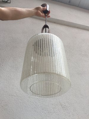 Mid-Century Solid Wood and Transparent Glass Ceiling Lamp, 1950s-GGK-656786