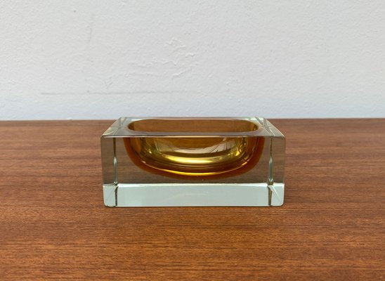 Mid-Century Sommerso Murano Glass Block Bowl, 1960s-UAH-1337873