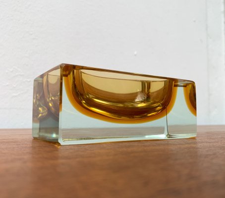 Mid-Century Sommerso Murano Glass Block Bowl, 1960s-UAH-1337873