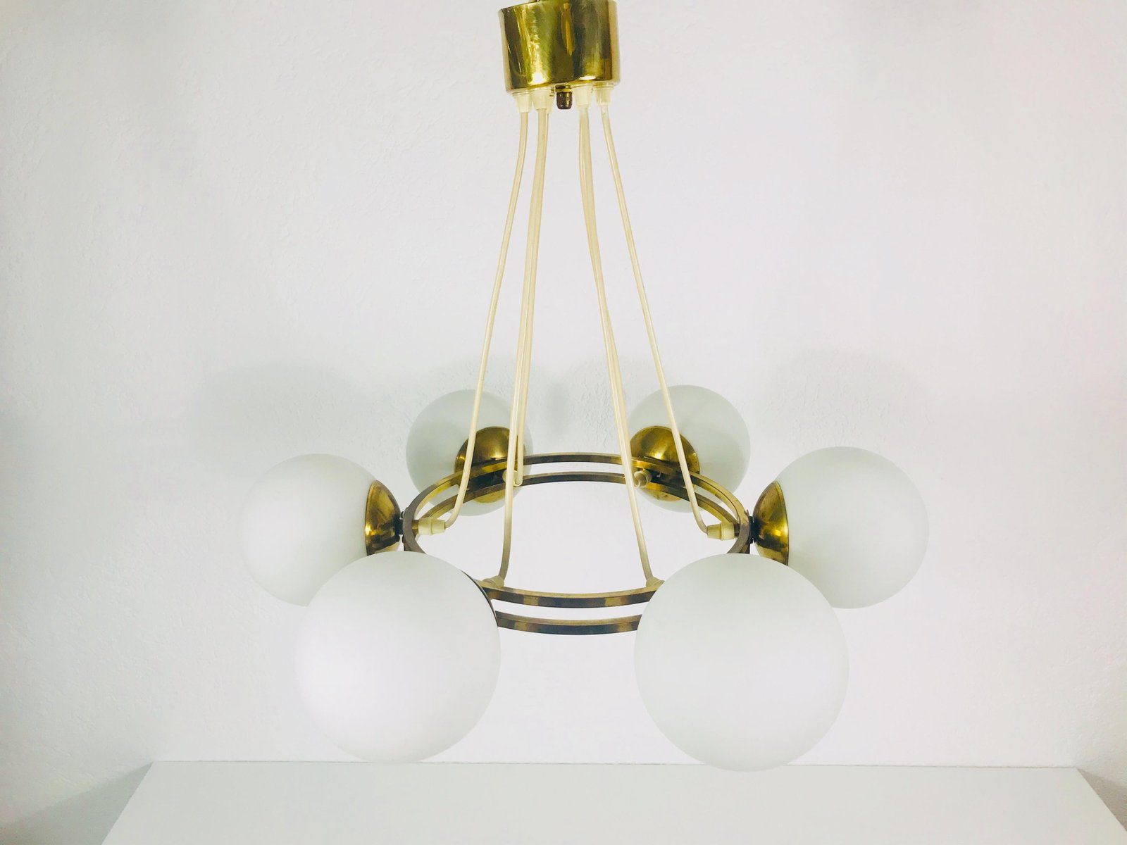 Mid-Century Space Age Golden 6-Arm Space Age Chandelier from Kaiser, 1960s