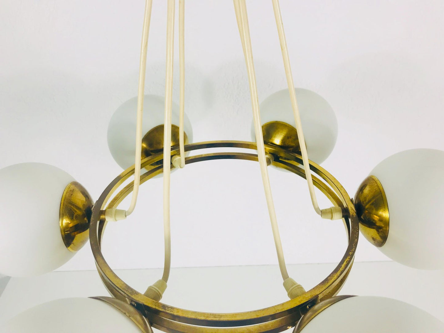 Mid-Century Space Age Golden 6-Arm Space Age Chandelier from Kaiser, 1960s