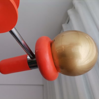 Mid-Century Space Age Orange Wood and Glass Sputnik Chandelier, 1960s-SCS-1001757