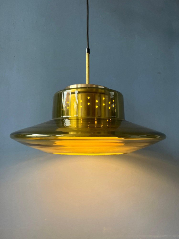 Mid-Century Space Age Yellow Smoked Glass Pendant Lamp from Dijkstra