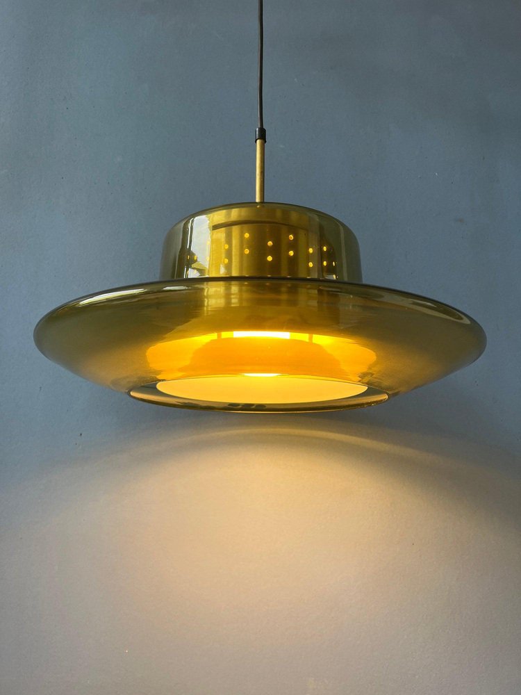 Mid-Century Space Age Yellow Smoked Glass Pendant Lamp from Dijkstra